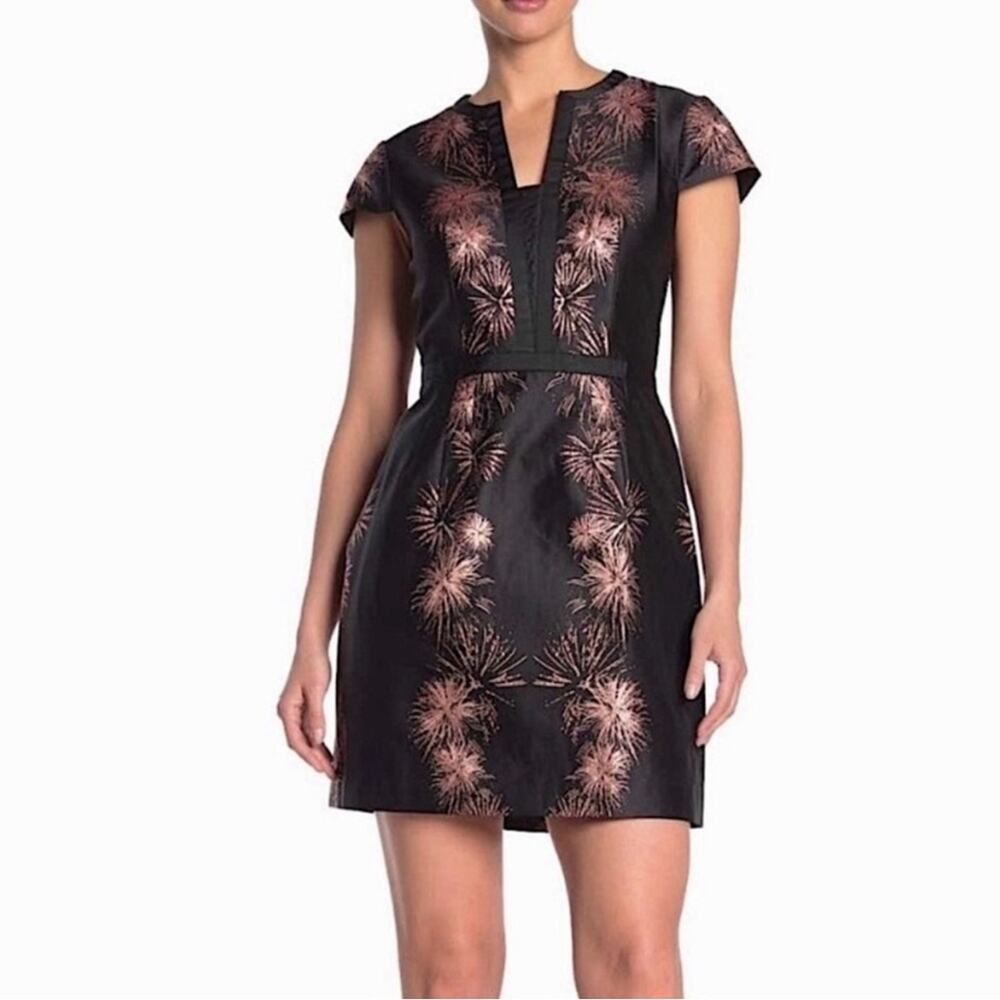 Ted Baker London Jacquard  Stardust Metallic Black Rose Gold Dress Size Ted 1